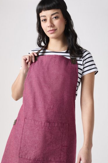 Annex Oxford Bib Apron With Adjustable Faux Leather Neckband, Burgundy