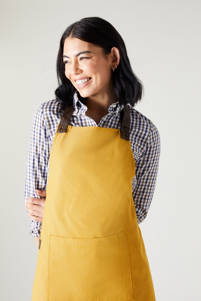 Annex Unisex Oxford Bib Apron With Adjustable Faux Leather Neckband, Mustard