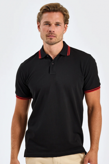 Asquith & Fox Classic Fit Tipped Polo Shirt, Black/Red