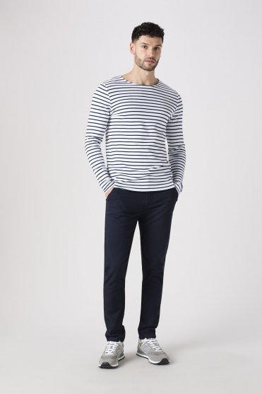 Asquith & Fox Men's Long Sleeve Breton Tee, White/Navy