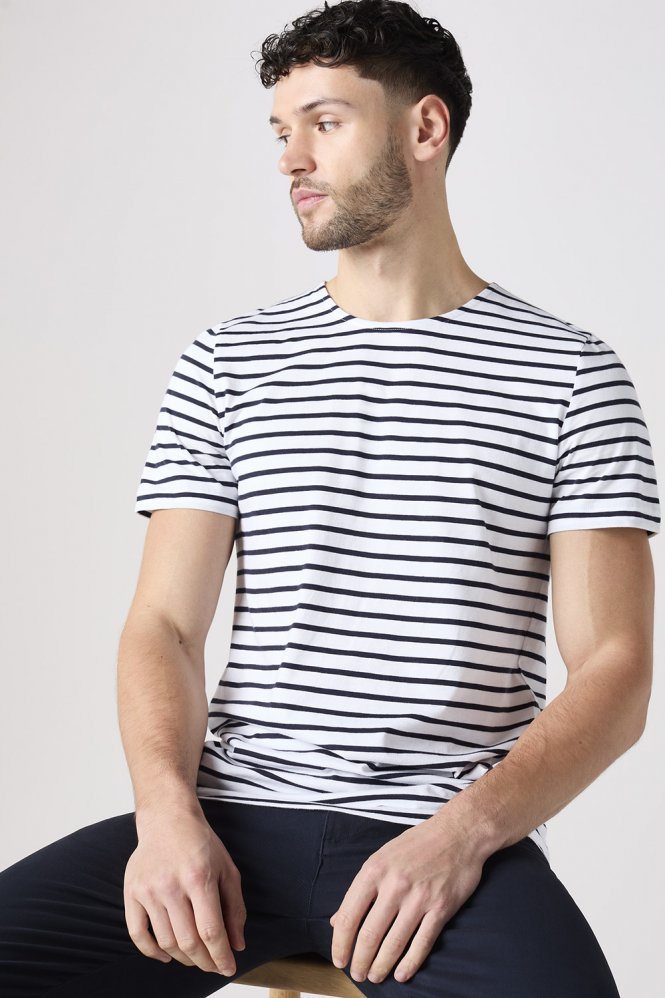 Asquith & Fox Men's Short Sleeve Breton Tee, White/Navy