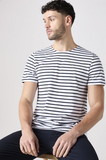 Asquith & Fox Men's Short Sleeve Breton Tee, White/Navy