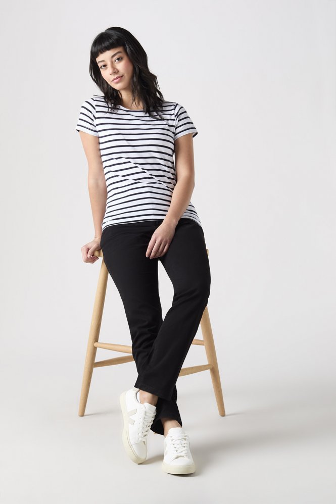 Asquith & Fox Women's Short Sleeve Breton Tee, White/Navy