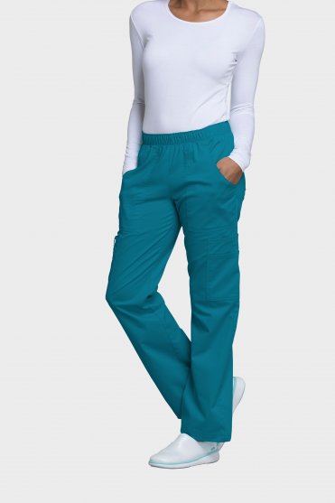 Cherokee Core Stretch Unisex Mid Rise Pull-on Cargo Scrub Trousers, Caribbean Blue