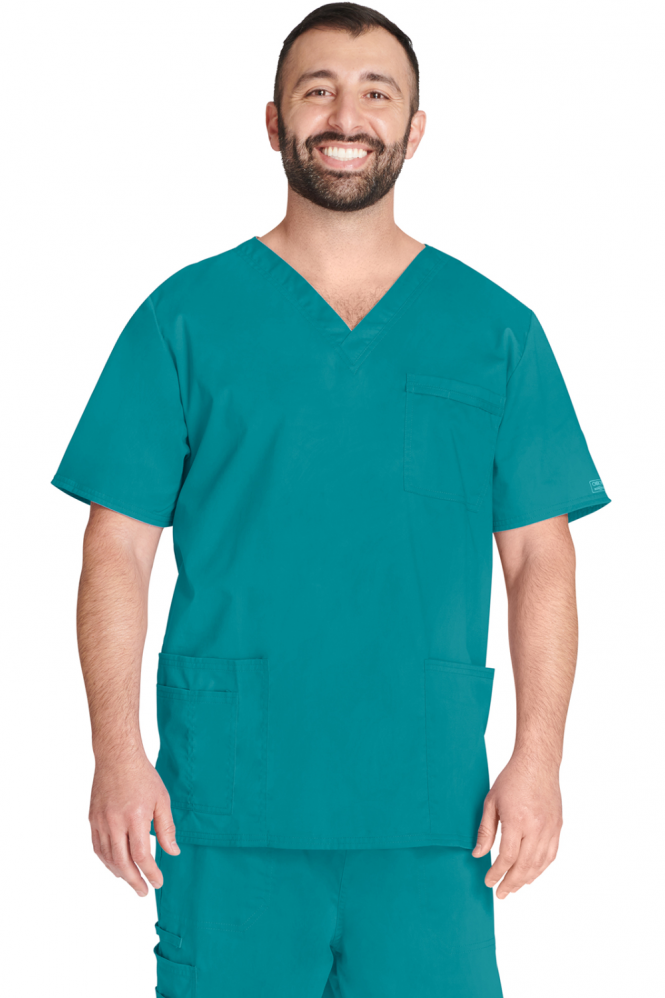 Cherokee Core Stretch Unisex V-Neck Scrub Top, Teal Blue