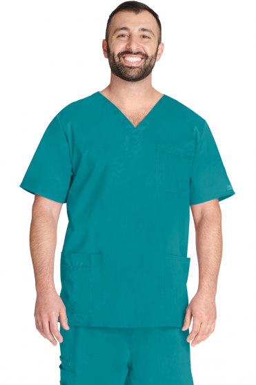 Cherokee Core Stretch Unisex V-Neck Scrub Top, Teal Blue