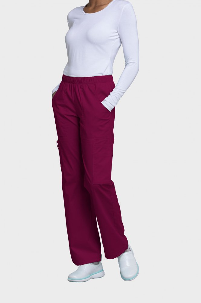 Cherokee Core Stretch Women's Mid Rise Pull-on Cargo Trouser, Wine