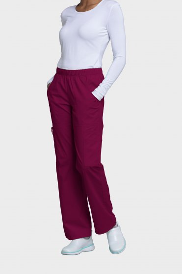 Cherokee Core Stretch Women's Mid Rise Pull-on Cargo Trouser, Wine