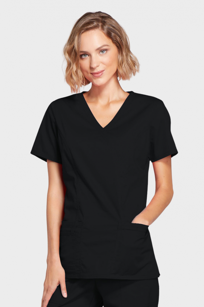 Cherokee Core Stretch Women's Mock Wrap Scrub Top, Black