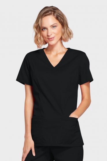 Cherokee Core Stretch Women's Mock Wrap Scrub Top, Black