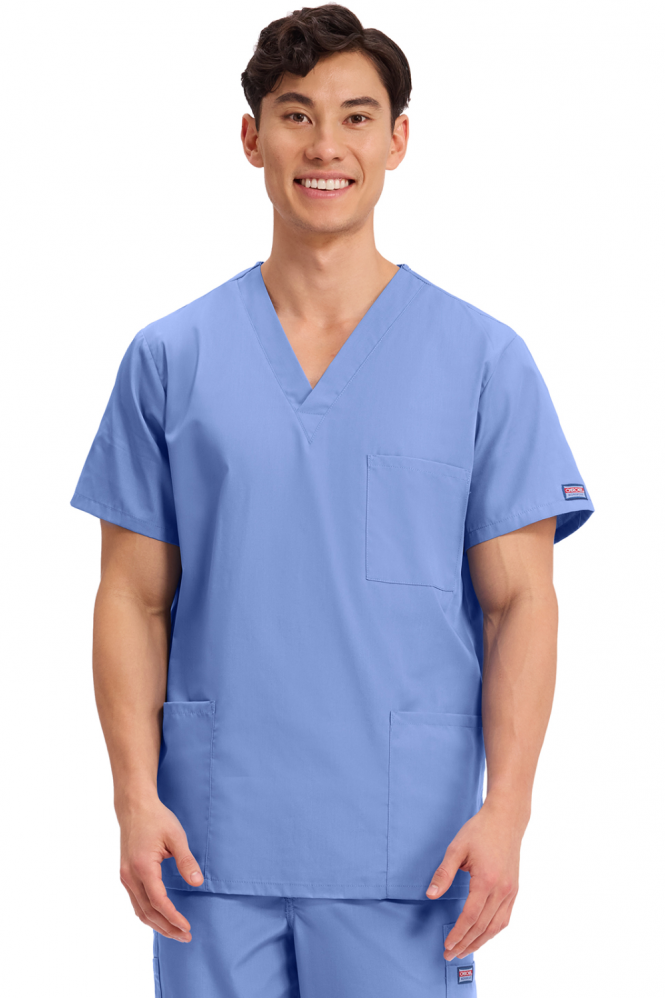 Cherokee Originals Unisex V-Neck Patch Pockets Scrub Top, Ciel Blue