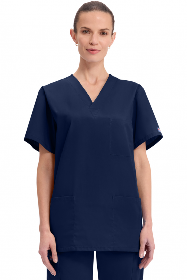 Cherokee Originals Unisex V-Neck Patch Pockets Scrub Top, Navy