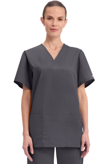 Cherokee Originals Unisex V-Neck Patch Pockets Scrub Top, Pewter