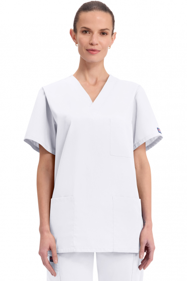 Cherokee Originals Unisex V-Neck Patch Pockets Scrub Top, White