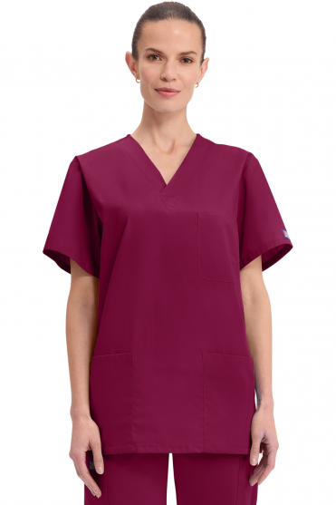 Cherokee Originals Unisex V-Neck Patch Pockets Scrub Top, Wine