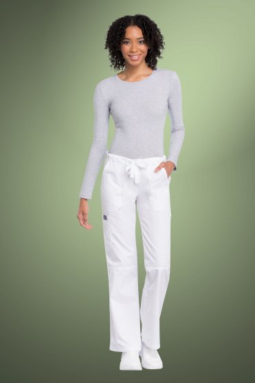 Cherokee Originals Women's Low Rise Drawstring Cargo Scrub Trousers, White