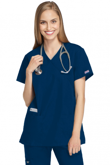 Cherokee Originals Women's Mock Wrap Scrub Top, Navy