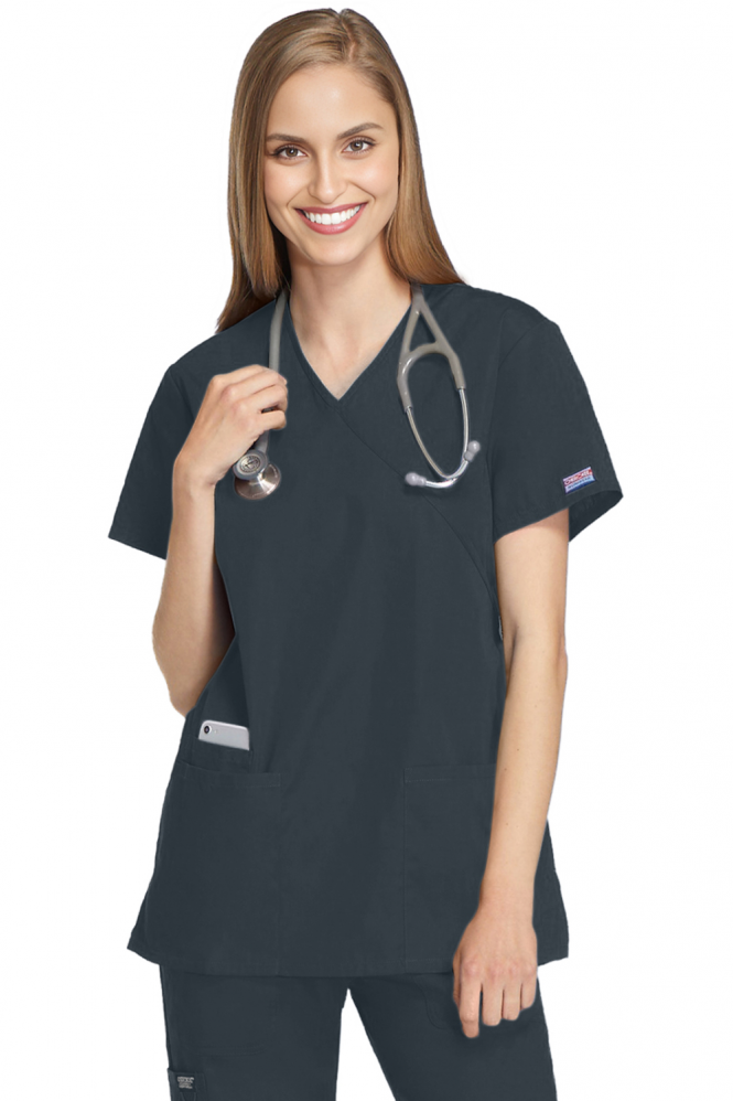 Cherokee Originals Women's Mock Wrap Scrub Top, Pewter