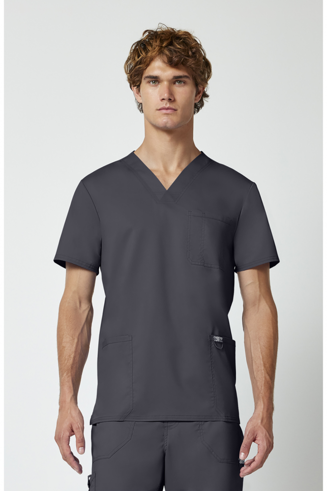 Cherokee Revolution Men's V-Neck Scrub Top, Pewter