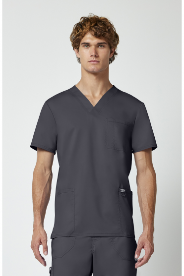 Cherokee Revolution Men's V-Neck Scrub Top, Pewter