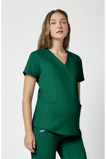Cherokee Revolution Women's Maternity Mock Wrap Scrub Top, Hunter Green
