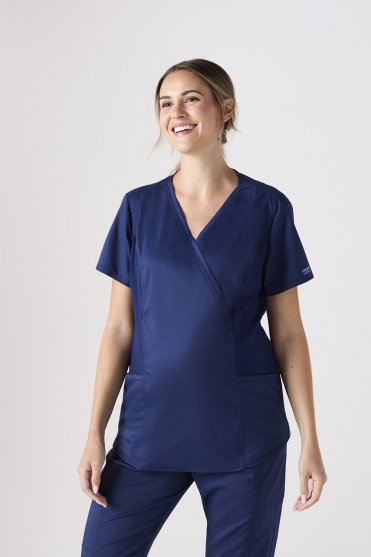Cherokee Revolution Women's Maternity Mock Wrap Scrub Top, Navy