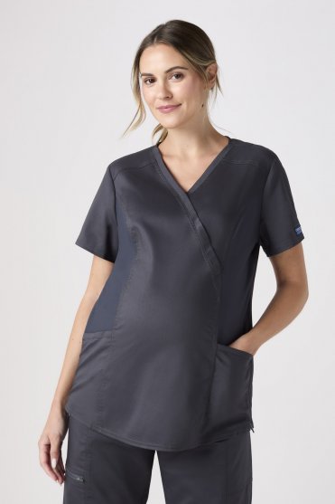Cherokee Revolution Women's Maternity Mock Wrap Scrub Top, Pewter
