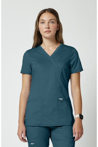 Cherokee Revolution Women's Mock Wrap Top, Caribbean Blue
