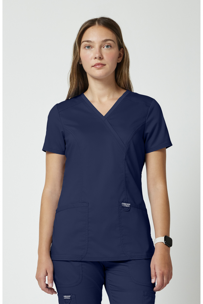 Cherokee Revolution Women's Mock Wrap Top, Navy