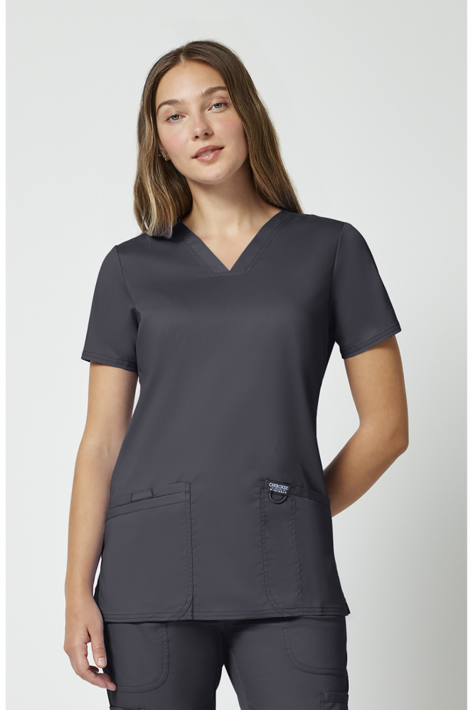 Cherokee Revolution Women's V-Neck Scrub Top, Pewter