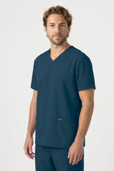 Cherokee Ultra 2-Pocket Unisex V Neck Scrub Top, Caribbean Blue