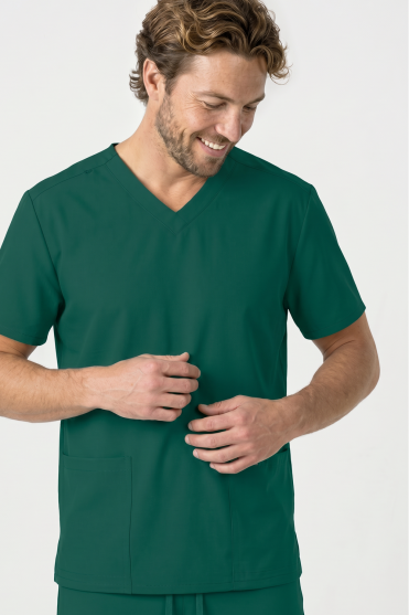 Cherokee Ultra 2-Pocket Unisex V Neck Top, Hunter Green
