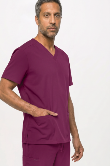Cherokee Ultra 2-Pocket Unisex V Neck Top, Wine