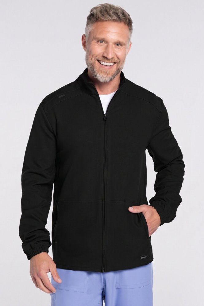 Cherokee Ultra Mens 2-Pocket Scrub Jacket, Black