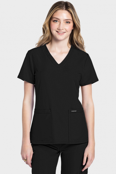 Cherokee Ultra Women's 2-Pocket V Neck Top, Black