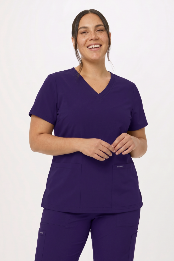 Cherokee Ultra Women's 2-Pocket V Neck Top, Grape