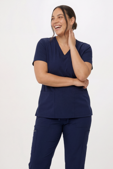 Cherokee Ultra Women's 2-Pocket V Neck Top, Navy