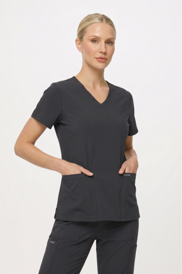 Cherokee Ultra Women's 2-Pocket V Neck Top, Pewter