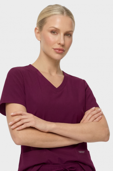 Cherokee Ultra Women's 2-Pocket V Neck Top, Wine