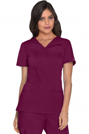 Cherokee Women's Core Stretch Mock Wrap Scrub Top, Wine