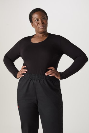 Cherokee Women's Long Sleeve Underscrub Knit Tee, Black