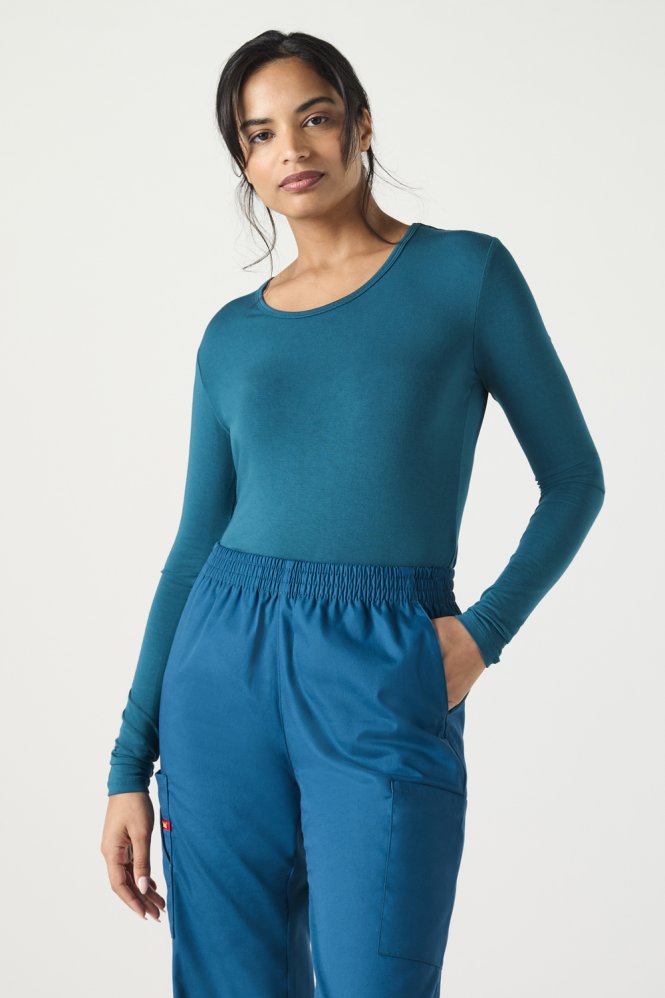 Cherokee Women's Long Sleeve Underscrub Knit Tee, Caribbean Blue