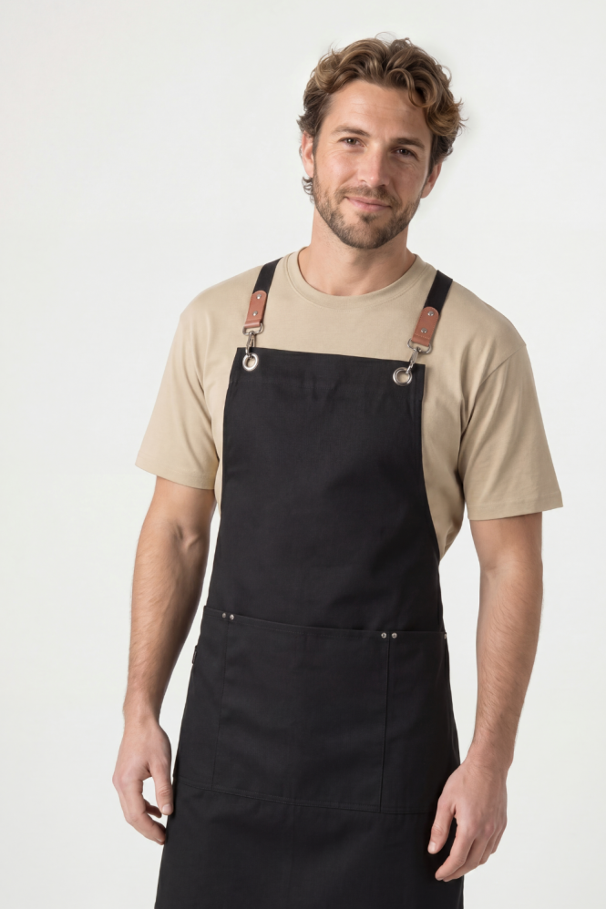 Clip & Clasp' Cross-Back Bib Apron, Black