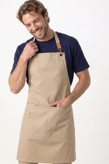 Clip & Clasp' Cross-Back Bib Apron, Khaki