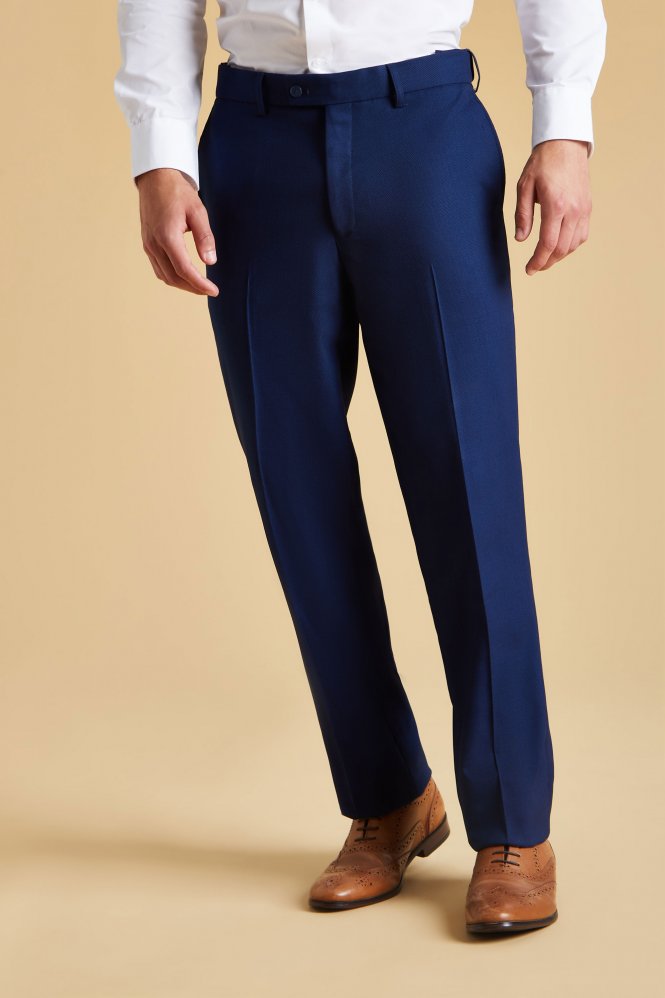 Contemporary Mens Flat Front Modern Fit Trouser, Short Length, Blue