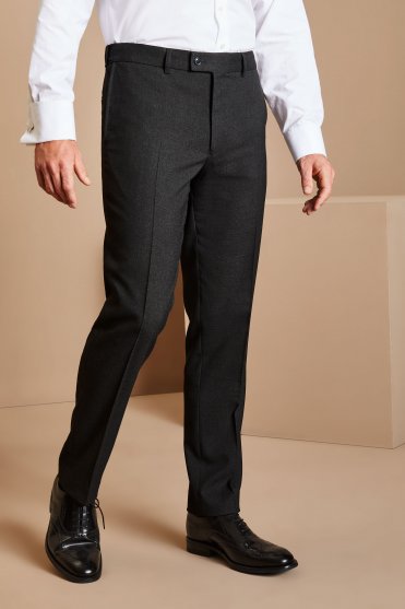 Contemporary Mens Flat Front Modern Fit Trouser, Short Length, Charcoal