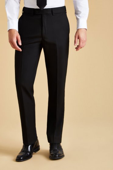 Contemporary Men's Flat Front Modern Fit Trouser, Unhemmed Length, Black