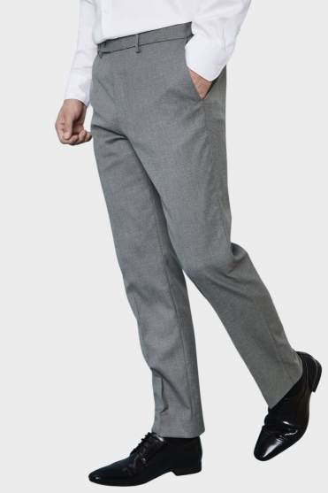 Contemporary Men's Flat Front Modern Fit Trousers, Unhemmed Length, Grey