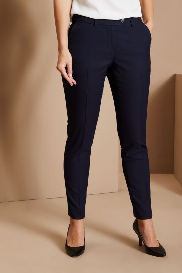 Contemporary Women's Slim Leg Trouser, Unhemmed Length, Navy