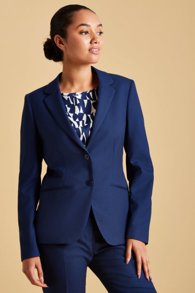 Contemporary Women's Two Button Jacket, Tall Length, Blue